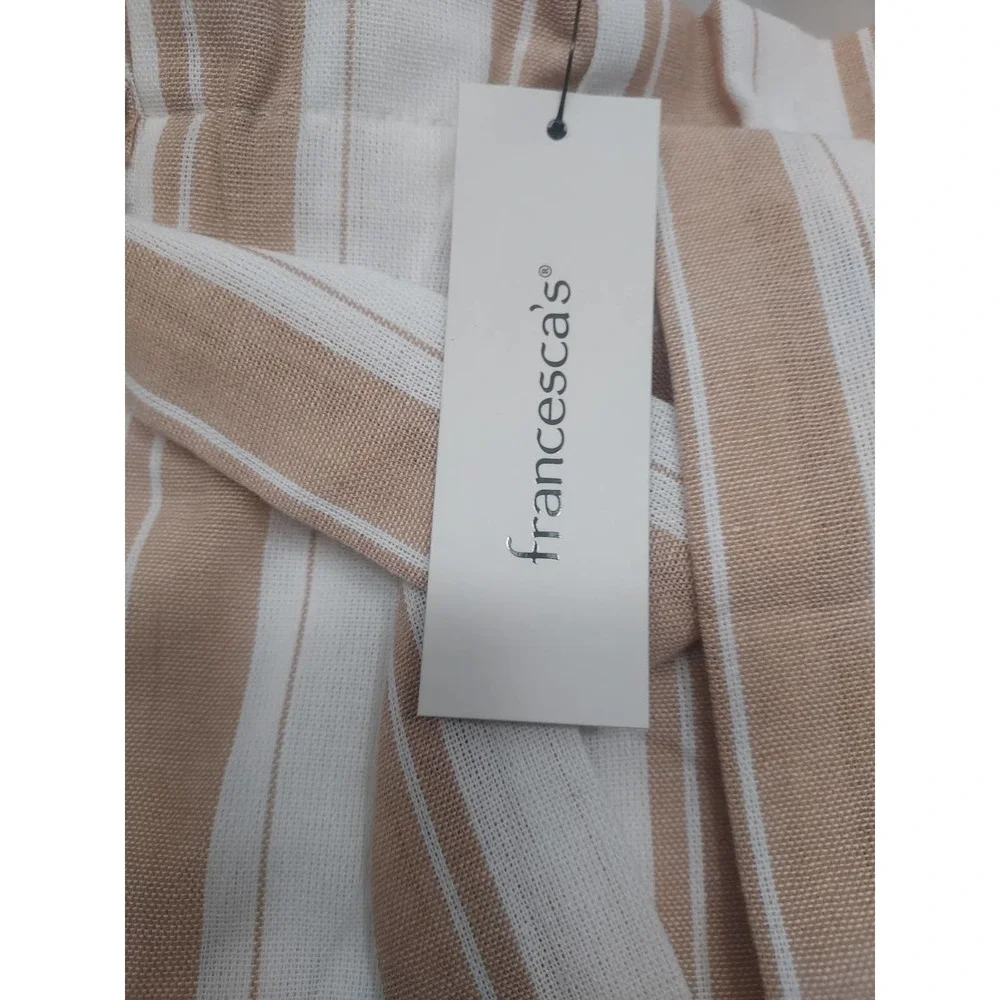 Francesca's ALYA tan/white wide striped Paper bag NWT shorts. Size S - Picture 5 of 9